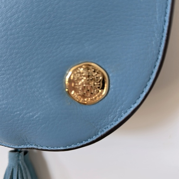 Vince Camuto “Ancel Suede Crossbody Bag” Blue Tassels Fringe - Picture 13 of 14
